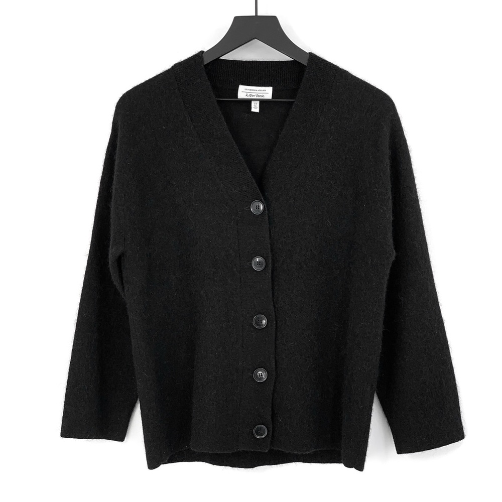 & Other Stories Black V-Neck Button Front Cardigan